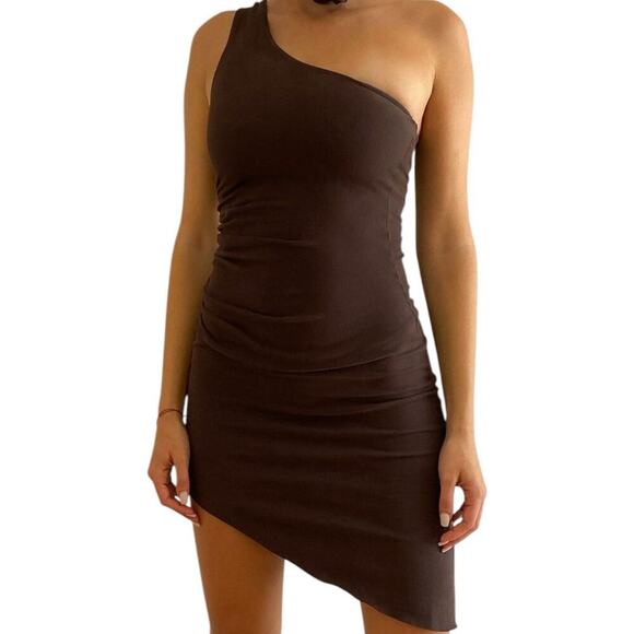 Frankie’s Bikini Chance One Shoulder Asymmetrical Dress Medium Creme Brulee - Picture 1 of 9